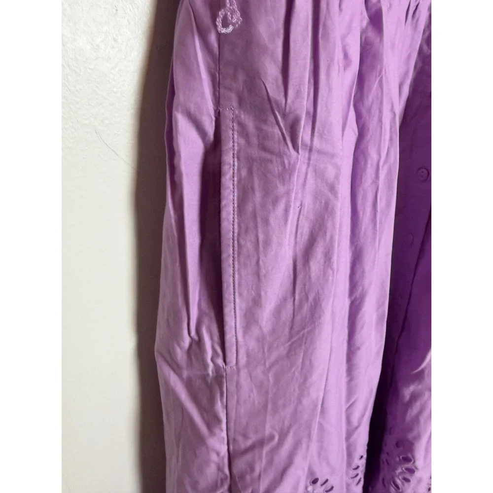 Talbots Purple Cotton Eyelet Midi Shirtdress Lavender boho quiet luxury 14 - Picture 11 of 12